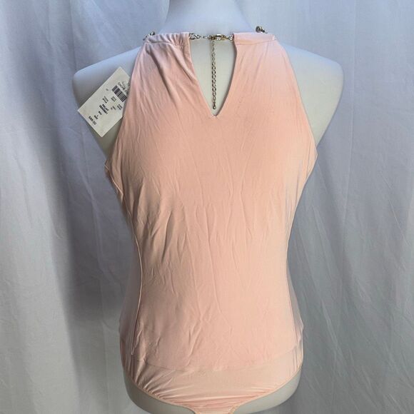 NWT Cache pink chain neck halter shirt top body suit Sz L holiday? - Picture 3 of 9